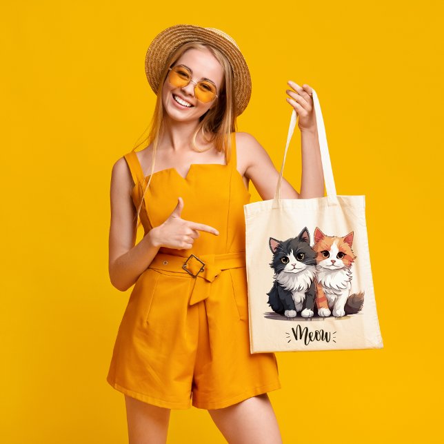 Bolsa Tote Bandeja de design de casal de de gato adorável (Criador carregado)