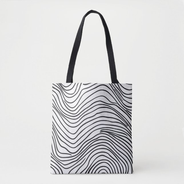Bolsa Tote Bandeja de ferramentas de padrão Abstrato preto e  (Frente)