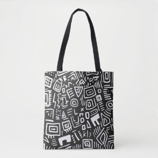 Bolsa Tote Bandeja de ferramentas de padrão Abstrato preto e 