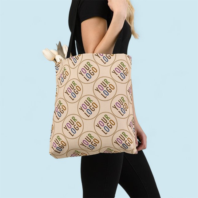 Bolsa Tote Bandeja de ferramentas personalizada com logotipo  (MISOOK Beige All-Over-Print Tote Bag with Your Logo Pattern)