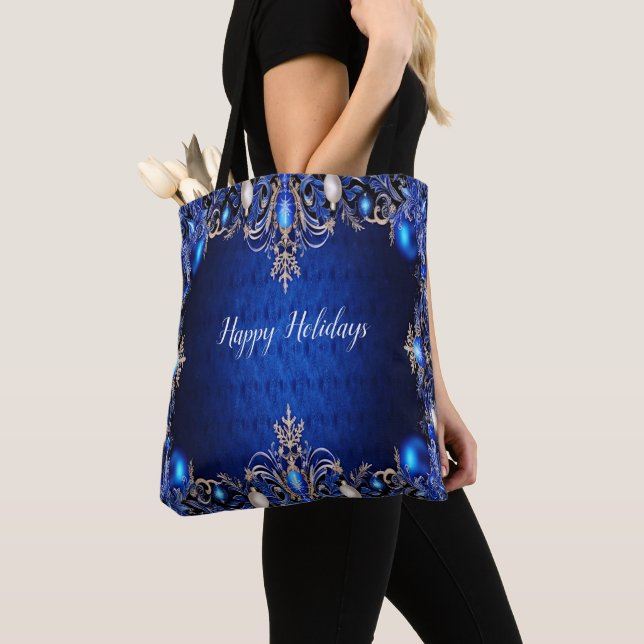 Bolsa Tote Bandeja de Natal Azul Decorativo (Close Up)