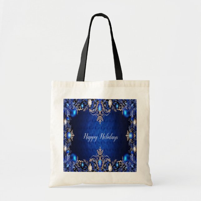 Bolsa Tote Bandeja de Natal Azul Decorativo (Frente)