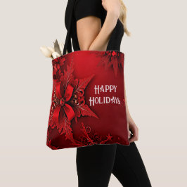 Bolsa Tote Bandeja de Natal Feriado Floral de Fita Vermelha