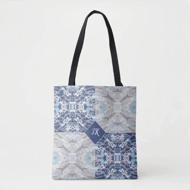 Bolsa Tote Bandeja de Toque Azul e Cinza (Frente)