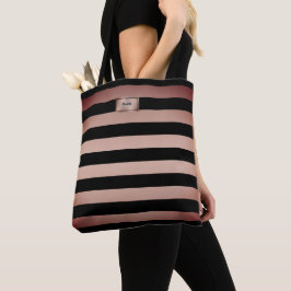 Bolsa Tote Bandeja de Toques de Stripes Douradas de Rosa Chic