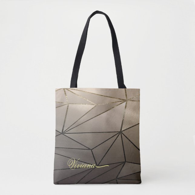 Bolsa Tote Bandeja de Toques Geométrica rosa Dourada (Frente)