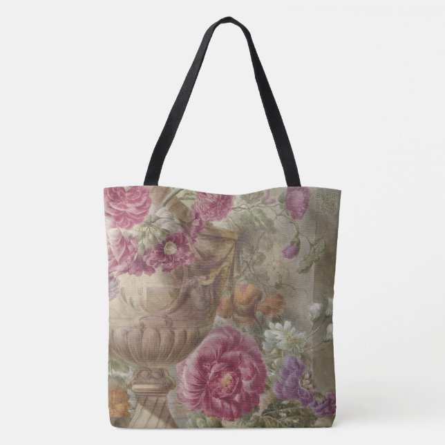 Bolsa Tote Bandeja de Tota de Buquê Floral Antiquada (Verso)
