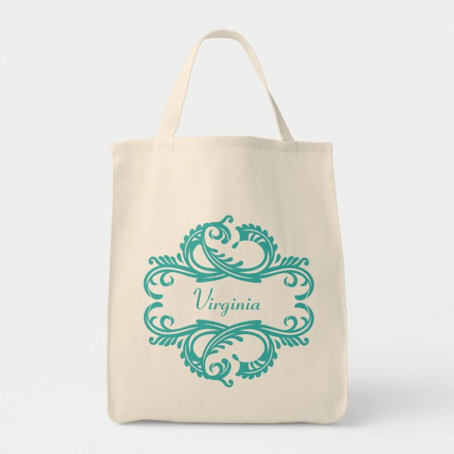 Bolsa Tote Bandeja de Tote do Damasco Chic Teal (Frente)