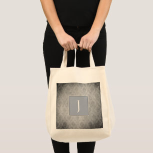 Bolsa Tote Bandeja do Monograma do Damasco de Vintagem Azul