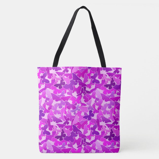 Bolsa Tote Bando de Borboletas, Ametista, Violeta e Orquídea (Frente)
