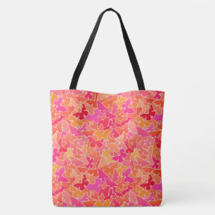 Bolsa Tote Bando de Borboletas, Cor-de-rosa-fuchsia e laranja
