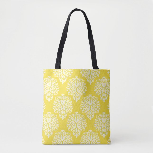 Bolsa Tote Banheira Amarela de Algodão Amarelo Damasco de Tot (Frente)