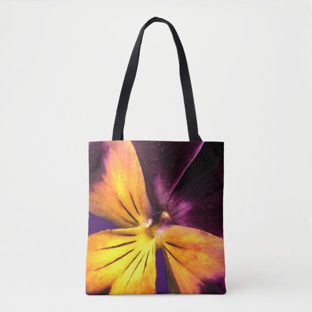 Bolsa Tote Banheira de Abstrato de Flor Amarelo Roxo (Frente)