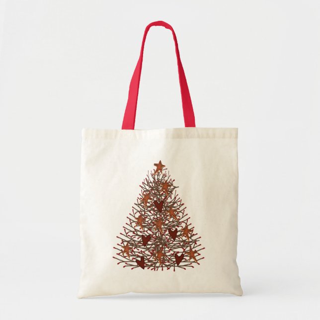 Bolsa Tote Banheira de Árvore de Natal Primitiva (Frente)