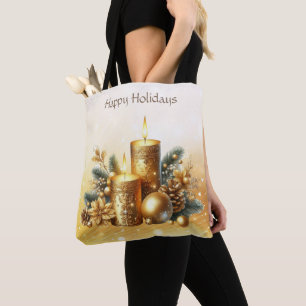 Bolsa Tote Banheira de Bandas de Natal das Velas Douradas