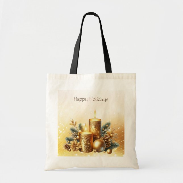 Bolsa Tote Banheira de Bandas de Natal das Velas Douradas (Frente)