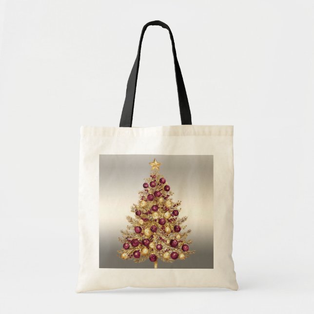 Bolsa Tote Banheira de Banheira de Natal Dourada Burgundy (Frente)