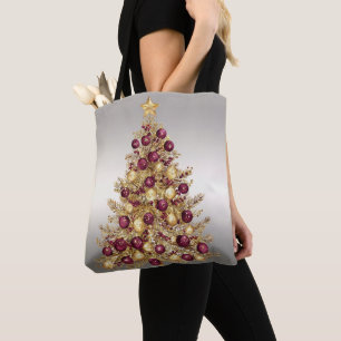 Bolsa Tote Banheira de Banheira de Natal Dourada Burgundy