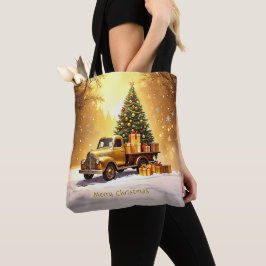Bolsa Tote Banheira de Banheiras de Natal de Caminhão Dourado