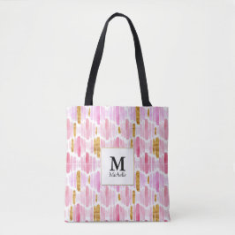 Bolsa Tote Banheira de Monograma, em tiras, rosa e Dourada