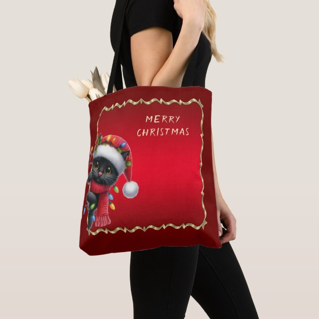 Bolsa Tote Banheira de Natal de Natal Black Cat (Close Up)