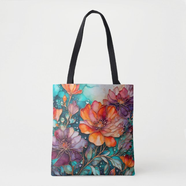 Bolsa Tote Banheira de Tinta Floral Colorida (Frente)