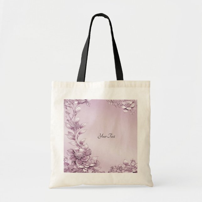 Bolsa Tote Banheira de Toques de Folhagem Floral Rosa (Frente)