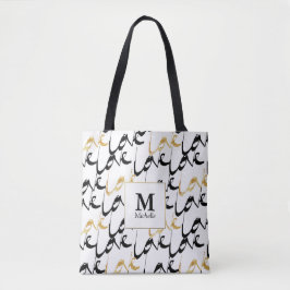 Bolsa Tote Banheira de Toques do Monograma de Amor Preto e Do