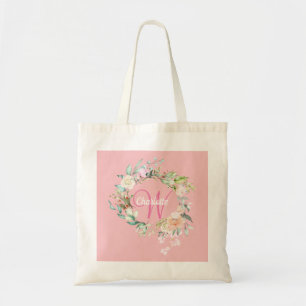 Bolsa Tote Banheira de Toques Rosa Monograma com Script Doura