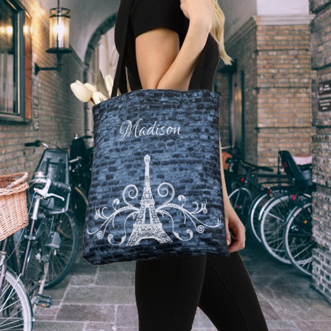 Bolsa Tote Banheira de Torre Eiffel Azul (Blue Eiffel Tower Grunge Tote Bag)