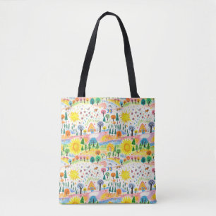 Bolsa Tote Banheira de Tota Colorida Paisagem Desenhada à Mão