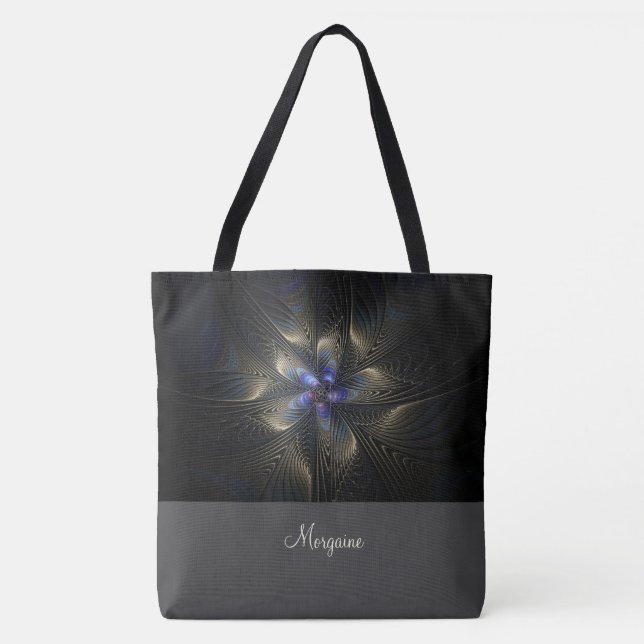Bolsa Tote Banheira de Tota Fractal de Abstrato Chic Monogram (Frente)