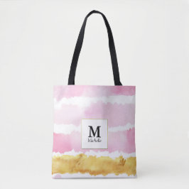 Bolsa Tote Banheira de Tota Strike Monograma Rosa e Dourada