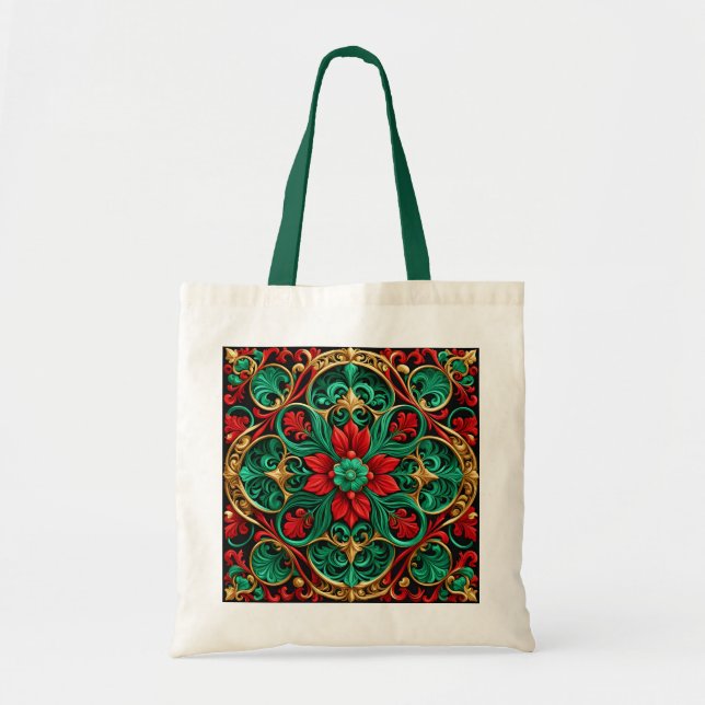 Bolsa Tote Banheira de Tote de Feriado Verde Vermelho Decorat (Frente)