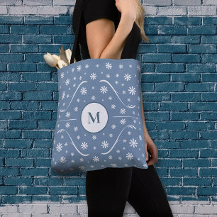 Bolsa Tote Banheira do Monograma de Energia com Flor Azul Dus