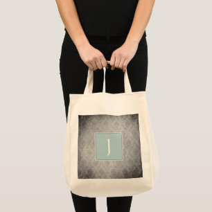 Bolsa Tote Banheira do Toque do Monograma do Teal Vintage Dam