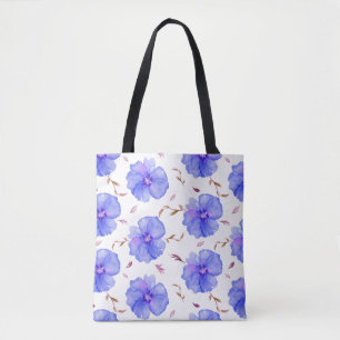 Bolsa Tote Banheira Floral Azul - Padrão de Flor de Aquarela