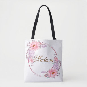 Bolsa Tote Banheira Floral Cor-de-Rosa/Púrpura