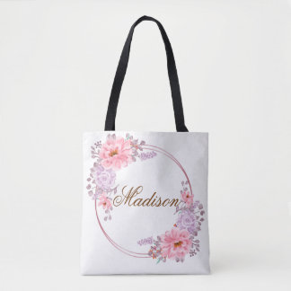 Bolsa Tote Banheira Floral Cor-de-Rosa/Púrpura