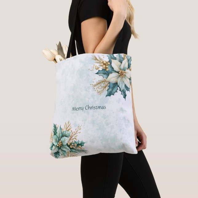 Bolsa Tote Banheira Floral de Natal Feriado com Aquarela (Close Up)