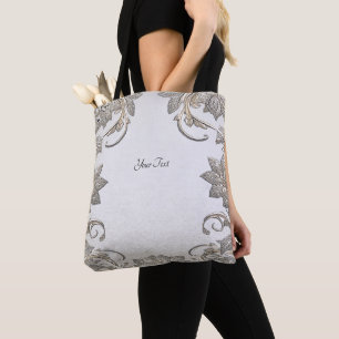 Bolsa Tote Banheira Floral de Toque de Prata Dourada