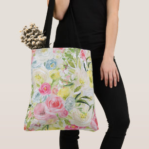Bolsa Tote Banheira Floral de Toques Bonito de Aquarela