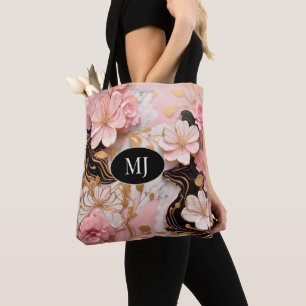 Bolsa Tote Banheira Floral Dourada, , Cor-de-rosa, monograma 