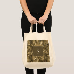 Bolsa Tote Banheira Monográfica Floreada de Abstrato Dourada