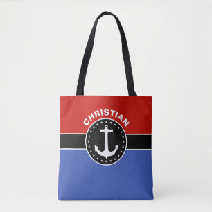 Bolsa Tote Banner preto e retângulo azul + suas ideias