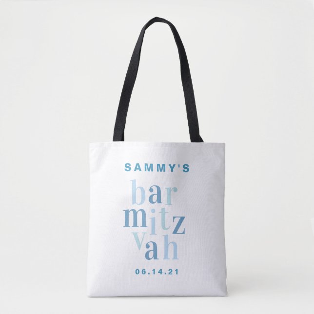 Bolsa Tote Bar Mitzvah Blue Modern Typography Party (Frente)