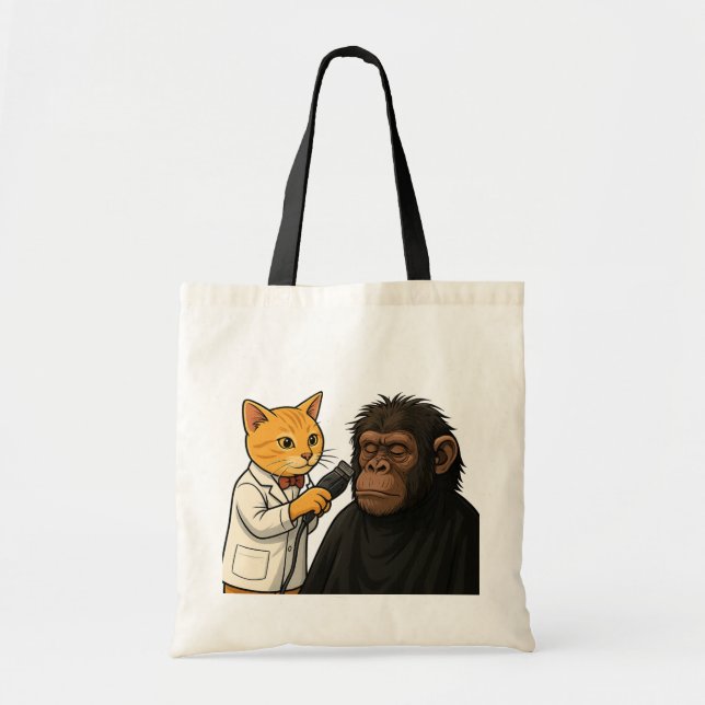 Bolsa Tote Barber Cat & Chill Gorilla Sticker (Frente)
