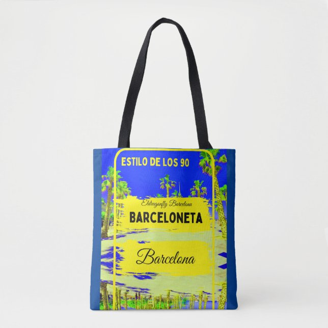 Bolsa Tote Barceloneta, estilos de Barcelona - Azul escuro (Frente)