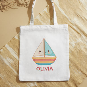 Bolsa Tote Barco à vela náutico colorido fofo