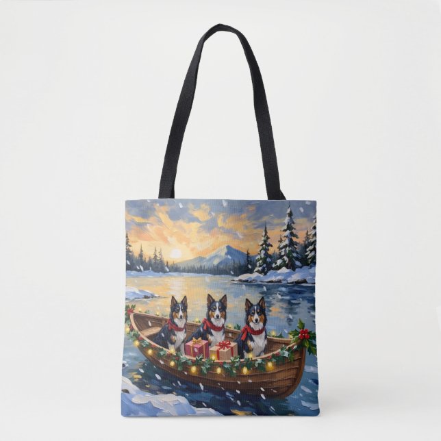 Bolsa Tote Barco de Natal de Rough Collie Férias (Frente)